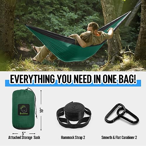 Grassman Camping Hammock Double & Single Portable Hammock with Tree Straps, Lightweight Nylon Parachute Hammocks Camping Accessories Gear for Indoor Outdoor Backpacking, Travel, Hiking, Beach - color: Dark Green & Black, size: Two Person