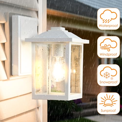 MATAMEYE Outdoor Wall Lantern, Exterior Waterproof Wall Sconce Light Fixture, White Front Door Mounted Lighting with Glass, Anti-Rust Porch Lamp - color: White, size: 8.08 inch