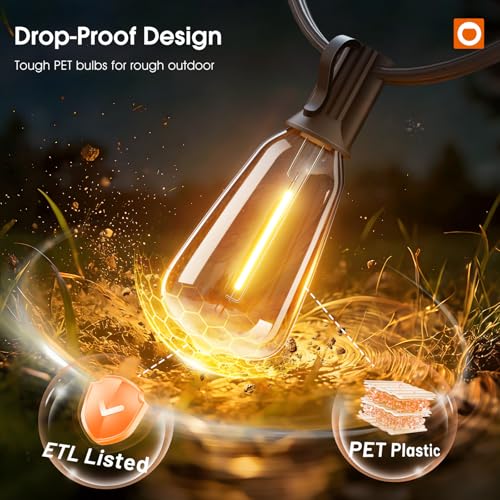addlon 198FT Outdoor String Lights for Outside with Remote Waterproof Patio Lights with Plastic ST38 LED Edison Bulbs Outdoor Lighting Extra Long for Backyard Bistro Porch Garden Pergola Party Decor - size: 198FT