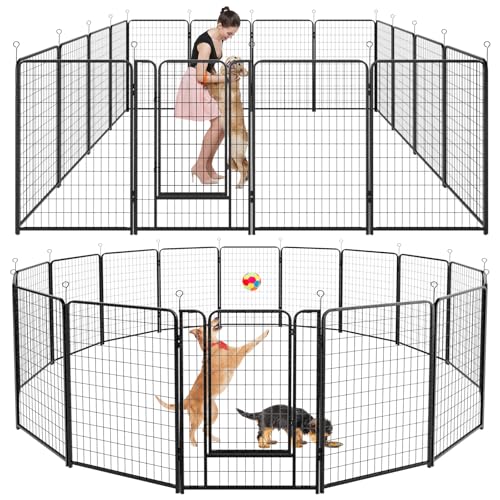 Kfvigoho Dog Playpen Outdoor Extra Wide 16 Piece Panels Heavy Duty Dog Fence 50" Height Anti-Rust with Doors Portable for RV Camping Yard, Total 42FT, 140 Sq.ft, Snowy Black - style: 32"W x 50"H
