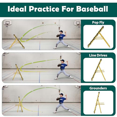 LIANTRAL Baseball Rebounder Net, Adjustable Bounce Back Trainer for Soccer, Volleyball, Softball & Lacrosse, Portable Folding Rebounder for Passing & Shooting Practice, Volleyball Rebound Net - color: Yellow, size: 2.6FTx2.9FT