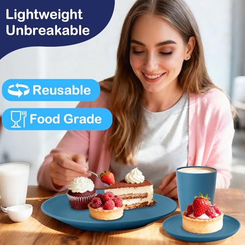 40-Piece Wheat Straw Dinnerware Sets,Unbreakable Dishes Set for 8 - Drinking Cups, Plates and Bowls Sets, Reusable Microwave Safe Dinnerware Set for Home, Outdooor, RVs - Blue - color: Blue, size: 40 PCS