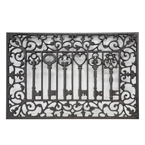 CT Copper Tailor Heavy Duty Cast Iron Doormat,Rectangle Outdoor Mat,Non-Slip Front Door Mat,Entrance Mat,Shoe Scraper,23.23”x 15.35”,Lovely Keys Pattern Design - color: Lovely Keys