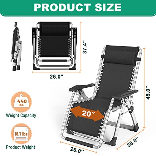 LILYPELLE Zero Gravity Chair, Premium Lawn Recliner Folding Portable Chaise Lounge with Detachable Cushion, Headrest and Cup Holder, Reclining Patio Lounger Chair - color: Cool Black, style: Zero Gravity Chair
