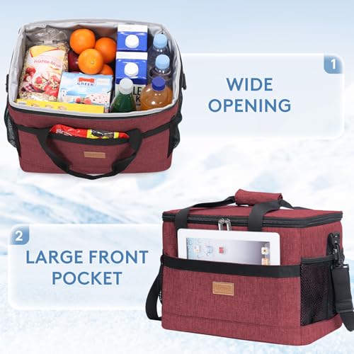 Lifewit Cooler Bag 30/50/60 Cans Collapsible and Insulated Large Lunch Bag Leakproof Soft Cooler Portable Tote for Camping/BBQ/Family Outdoor Activities - color: Burgendy, size: 50-Can(30L)