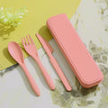 Reusable Travel Utensils Set with Case, Portable Wheat Straw Cutlery (Knife Fork Spoon), Compact To-Go Flatware for Lunch Travel Picnic,Pink - color: Pink