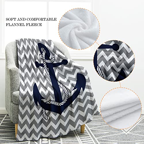 Jekeno Nautical Anchor Blanket Navy Tie Pattern with Gray and White Chevron Ripple Waves Print Gifts for Kids Boys Men Home Bedroom Living Room Decor Soft Cozy Lightweight Throw Blankets 60"x80" - color: Color3, size: 60"x80"