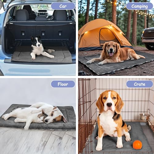 Kritter Planet Waterproof Foldable Dog Bed Pad for Camping & Travel, Portable Roll-Up Dog Bed Car Seat Pet Cushion Mat with Handles for Small & Medium Dogs, Indoor & Outdoor Use, Grey Chevron Striped - color: Grey Chevron Striped, size: 31"x24"