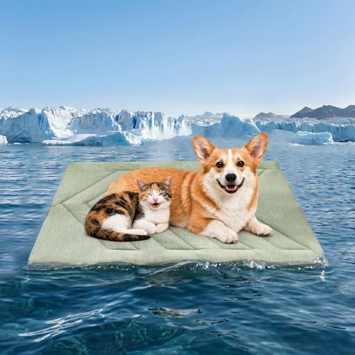 Cooling Mat for Dogs, Q-MAX>0.4 Dog Cooler Blanket for Crate, Summer Dogs Bed Pad, Washable Anti-Slip Pet Mats for Large Medium Dogs Sleeping, Multi-Use Kennel Pads for Truck Car Sofa - color: Ice Green, size: Size A (35.0"L x 22.0"W x 0.8"Th)