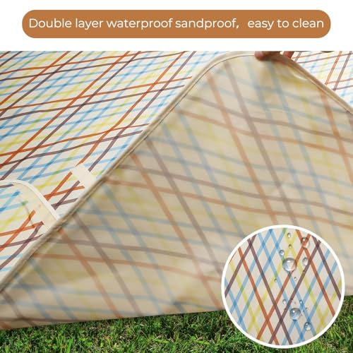 Hi Space Picnic Blankets Extra Large 80''x60'' Picnic Mat Waterproof Foldable Beach Picnic Blanket Washable Park Blanket Outdoor Blanket for Grass Lawn Camping (Khaki Argyle) - color: Khaki Argyle