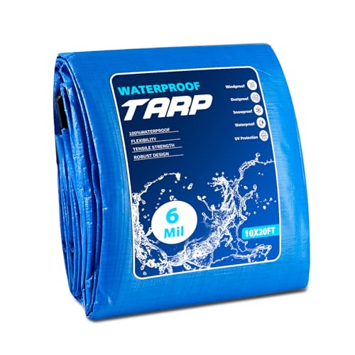 Heavy Duty Waterproof Tarp 10x20 FT, 6 Mil Thick Tarpaulin Cover with Reinforced Edges & Grommets - for Outdoor Camping, Roof, Boat, RV, Pool, Tent - Includes Utility Rope - color: Blue-orange, size: 10*20FT