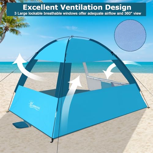 COMMOUDS Beach Tent Sun Shade for 3/4/6/8 Person, UPF 50+ Beach Sun Shelter Canopy Tent, Lightweight, Easy Set Up and Carry - color: Blue, size: 3 Person