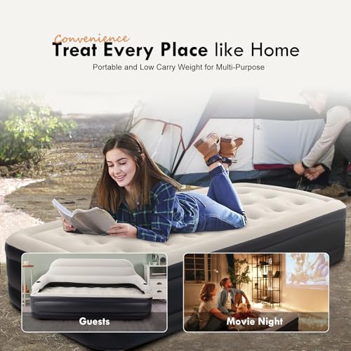 DIMAR GARDEN Twin Size Air Sofa Bed Mattress with Headboard and Pump,Blow Up Couch Inflatable Bed - size: Twin L