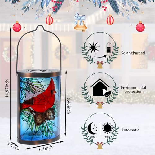 MUMTOP Hanging Solar Lanterns Outdoor Waterproof, Christmas Lantern Cardinal Solar Lights Outdoor Decorative Solar Lanterns Tabletop Lamp for Patio Garden Yard Christmas Decor - style: Christmas