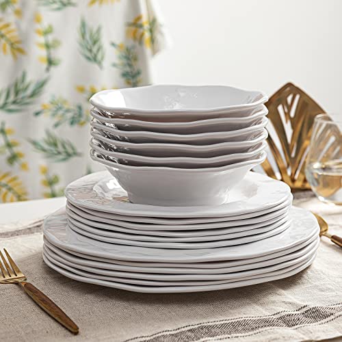 LEHAHA Basic White Melamine Dinnerware Sets, 18 Piece melamine dishes set, Service for 6, Plates and Bowls Sets Great for Indoor and Outdoor Use, Dishwasher safe… - color: Bright White