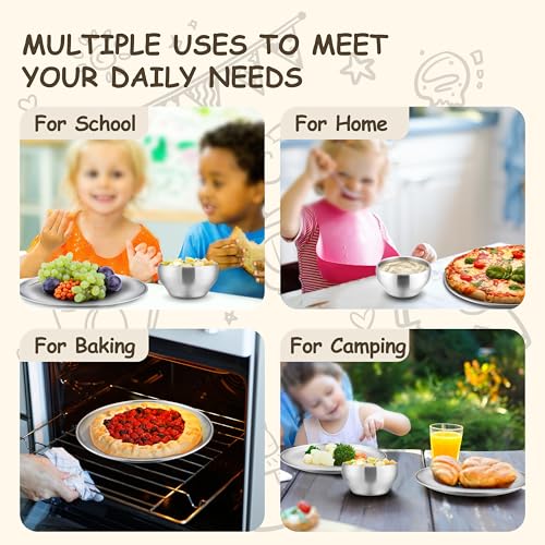 HaWare Kids Plates and Bowls, 8 Pieces Stainless Steel Dish Set, Reusable Dinnerware for Camping, Hiking, Travel, Picnic, Non-toxic Tableware set for Kids Self-feeding, Dishwasher Safe