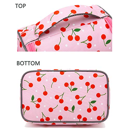 FlowFly Kids Double Decker Cooler Insulated Lunch Bag Large Tote for Boys, Girls, Men, Women, With Adjustable Strap, Cherry - color: Cherry