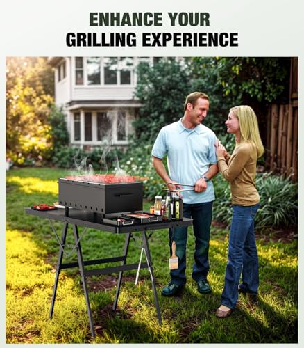 Raynesys Foldable Grill Table with Mesh Desktop, 200lbs 4Ft Portable Folding Table, Height Adjustable Metal Table for Ourdoor, Camping, Picnic, BBQ and Beach, RV, 47.24" L x 23.62" W - size: XL(4Ft-47.24" x 23.62" x 17.32"/24.41"/29.53")