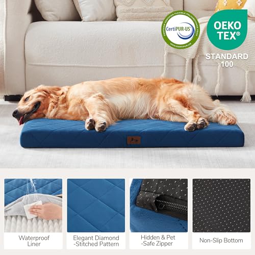 Orthopedic XL Dog Bed Mat for Extra Large Dogs, Waterproof Dog Crate Bed with Removable Cover, Washable Pet Bed for Crate, 41"x28", NOT for Chewers - size: 41"L x 28"W x 3"Th