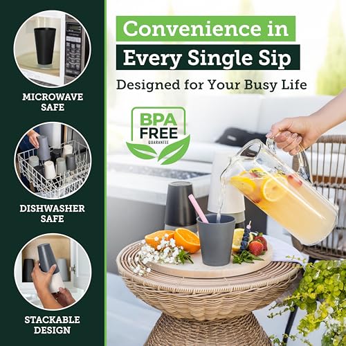 Grow Forward Premium Wheat Straw Cups - 13 & 20 oz Unbreakable BPA Free Hard Plastic Cups - Reusable Lightweight Plastic Drinking Glasses for Kitchen, Outdoor, Water, Camping, RV - Moonlight - color: Moonlight, size: 13/20oz