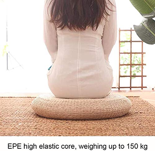 Futon Seat Cushion,Natural Straw Woven Floor Pillow Outdoor,Round Tatami Floor Cushion Sitting,Handmade Meditation Cushion,for Yoga Room (Diameter 50cm(20inch),Beige) - size: Diameter 20 inch