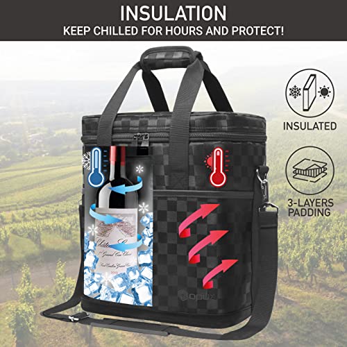 opux 6 Bottle Carrier Tote | Insulated Padded Wine Cooler Bag for Travel. Picnic, BYOB | Portable Leakproof Wine Tote Bag for Dinner, Party, Christmas, Wine Gift for Women, Men (Black Square) - color: Black Square, size: 6 Bottle