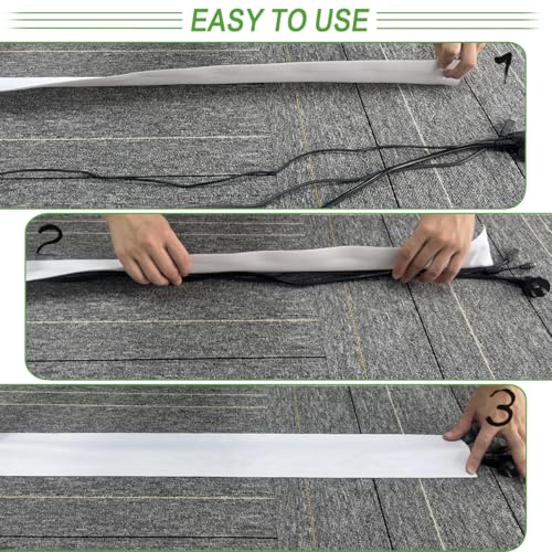 Floor Cable Covers - Oxford Fabric Cord Protector with Adhesive Hook & Loop,Waterproof Wire Storage Sleeve for Any Floor Surface,Durable Cable Management to Prevent Tripping Hazards (White, 10ft) - color: White, size: 10ft