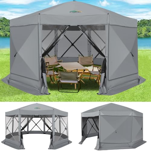 COBIZI 15x15 FT Pop Up Gazebo - Canopy Tent, Large Gazebos On Clearance with Sidewalls, Screened in Gazebo,carpas para Patio,Portable Screen Tents for 12-15 Persons Outdoor Camping, Backyard, Gray - color: Gray, size: 15x15ft with 7 sidewalls