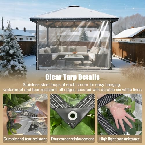 Clear Tarp 8x12 ft with Grommets Thickened 14 Mil Tear Resistant Reinforced Edges Clear Vinyl Tarp for Greenhouse Sunshade and Rainproof Tarpaulin Chicken Coop - size: clear tarp 8x12ft