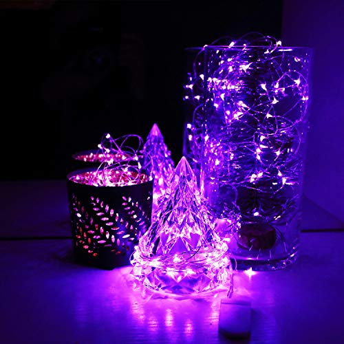 6 Pack 7Ft Starry String Lights No Remote Fairy String Lights 20 Micro Starry Leds On Silvery Copper Wire CR2032 Batteries Included,Works for Wedding Centerpiece,Party,Christmas Table Decor (Purple) - color: Purple, size: 7ft