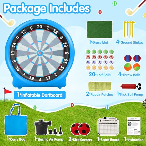 6FT Inflatable Dartboard, Giant Kick Darts Soccer Darts Golf & Throw Darts with Air Pump, Giant Outdoor Games, Blow up Soccer Darts for Yard Party Large Dartboard for Kids & Adults 20+Games - color: Blue