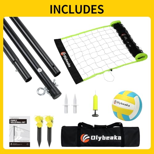 20FT Outdoor Volleyball Net Set System for Backyard Beach with Anti-Sagging Net, Iron Adjustable Height Poles, Soft PU Volleyball and Pump, Carry Bag - Instant Set Up & Durable - color: Black and Green