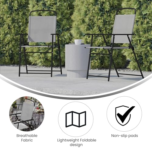Flash Furniture Mystic Folding Patio Sling Chairs, Outdoor Textilene Lawn Chairs with Armrests, Set of 2, Gray - color: Grey