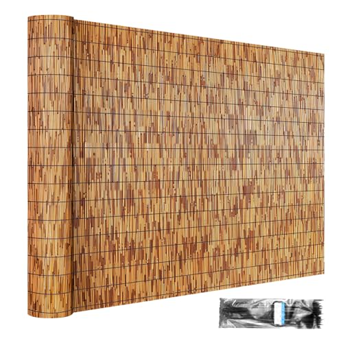 ZNCMRR Reed Fencing Rolls Fencing 4ft High Roll Reed Screen for Balcony Patio Garden Backyard 4FT X 16.4FT Privacy Fence（Brown） - color: 4X16.4 FT Brown, size: 4X16.4 FT
