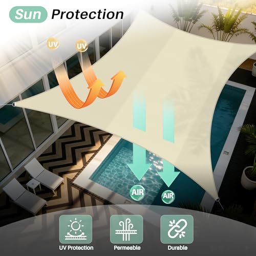 SunnyRoyal Sun Shade Sail 8'x12' Rectangle UV Block Sunshade Canopy Awning Shade Cloth for Outdoor Patio Garden Swimming Pool (Beige)