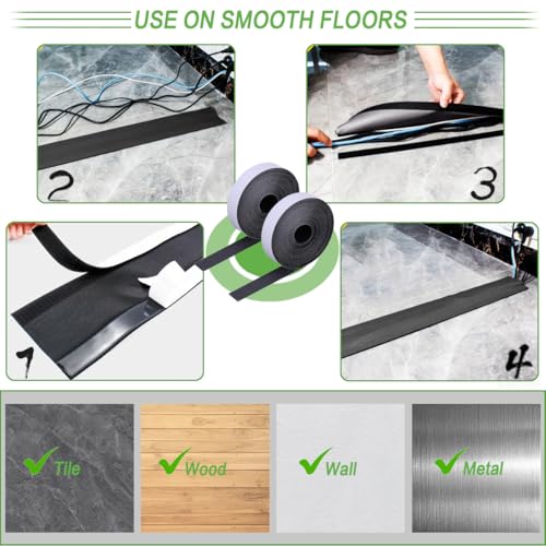 Floor Cable Covers - 10ft Oxford Fabric Cord Protector with Adhesive Hook & Loop,Waterproof Wire Storage Sleeve for Any Floor Surface,Durable Cable Management to Prevent Tripping Hazards (Black, 10ft) - color: Black, size: 10ft