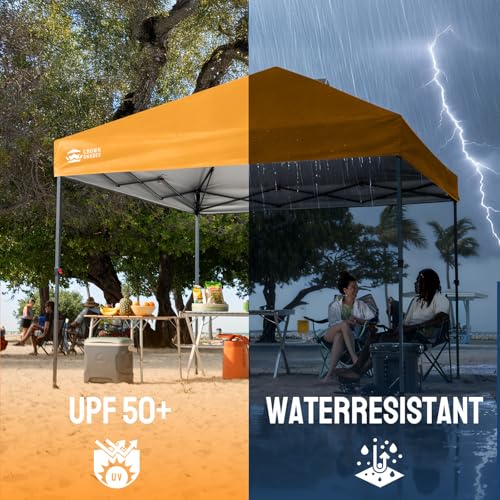 CROWN SHADES 10x10 Pop Up Canopy - Patented Center Lock One Push Instant Outdoor Canopy Beach Tent with STO-N-Go Bag 8 Stakes & 4 Sand Bags，Orange - style: Orange