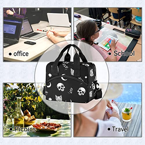 Skull Cat Moon Gothic Insulated Lunch Bag Reusable Lunch Tote Bag Cooler Bag for Women Men Adult Lunch Box with Adjustable Shoulder Strap Leakproof Lunch Bag for Work School Picnic Camping - color: Skull Cat Moon