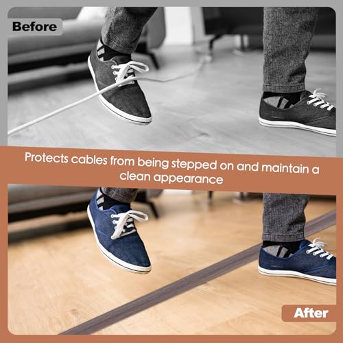 Floor Cord Cover for Wires on Floor Self Adhesive Cord Hider Floor Cable Management Wire Covers for Cords Protector Prevent Cable Trips Cord Cavity W 0.32" x H 0.32", Grayish Brown Wood, 20Ft - color: Grayish Brown Wood, size: 0.78 In x 20 Ft