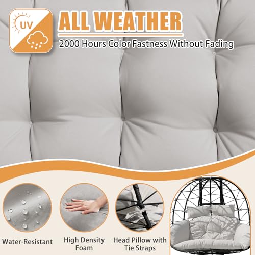 Double Egg Swing Chair with Stand - 2 Person Hammock Egg Chair for Outdoor, Patio, Garden & Balcony - Heavy-Duty Steel Frame, All-Weather Pe Rattan & Uv-Resistant Cushions (Black) - color: Black