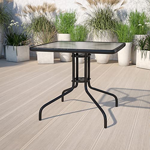 Flash Furniture Barker 31.5" Square Indoor/Outdoor Tempered Glass Metal Frame Side Table - color: Clear/Black, size: 31.5" Square