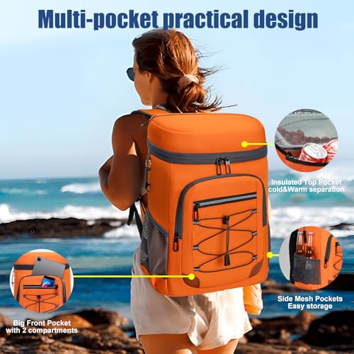 Backpack Cooler Insulated Leak Proof, Lightweight Soft Sided Cooler Backpack for Men Women, Waterproof Beach Cooler Bag Lunch Backpack for Camping Hiking Picnic Fishing Travel Outdoor - color: orange, size: 36 Cans