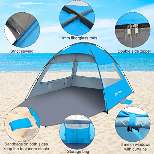 Gorich Beach Tent Sun Shelter for 3/4/6/8/10 Person with UPF 50＋ UV Protection, Lightweight & Easy Setup Beach Shade Canopy, Portable Beach Shade Tent Beach Cabana - color: Blue, size: 8 Person
