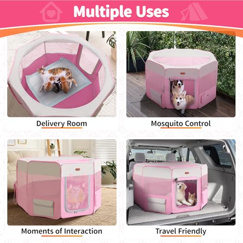Seiyierr Dog Playpen, Portable Pet Play Pen Foldable Carrying Case, Puppy Pens Outsid for Small Cat Indoor/Outdoor, Removable Mesh Shade Cover - color: Pink, size: Small