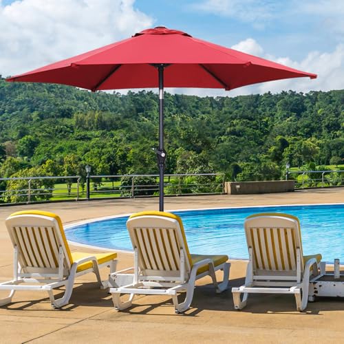 GDY 7.5FT Patio Umbrella Outdoor Table Umbrella,Market Umbrella with 6 Sturdy Ribs, with Push Button Tilt and Crank for Garden, Lawn, Deck, Backyard & Pool (Red) - color: Red, size: Umbrella Only