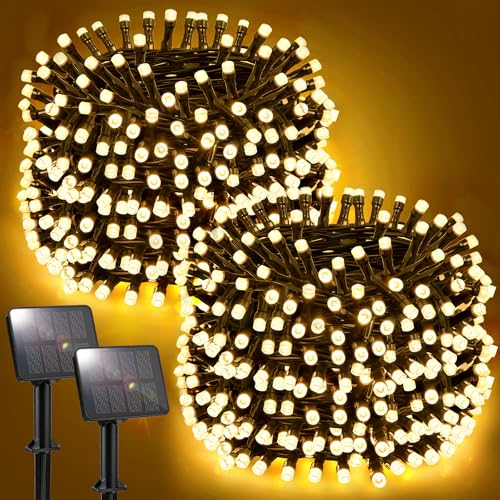 Solar String Lights Outdoor Waterproof Total 240LED 79FT Solar Garden Lights 8 Modes for Yard/Patio/Tree/Gazebo/Terrace/Fence/Pathway, 39Ft*2, 120LED*2 for Christmas - Warm White - size: 39ft 2 Packs