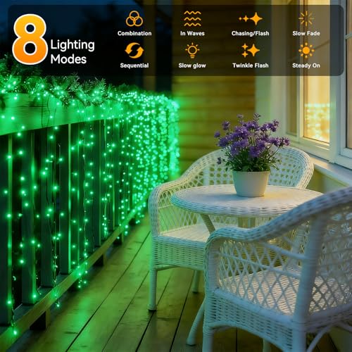 Solar String Lights Outdoor Waterproof 2 Pack Total 66ft 200LED 8 Modes Twinkle Lights Solar Fairy Lights for Patio, Garden Yard Party Wedding Tree Christmas Halloween Decoration, Green - color: Green