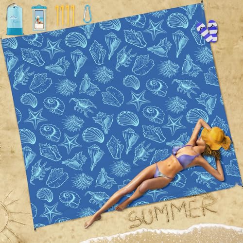 Famstar Beach Blanket Sandproof Waterproof 78''×110'' 1-7Adults Oversized,Compact Lightweight Durable Beach Mat for Travel Camping Hiking Picnic Blanket - color: Shell, size: 78''×110''