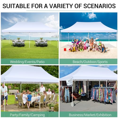 COBIZI 10x20 Pop Up Canopy with 4 Sidewalls, Conical Party Tent 10x20 with 3 Adjustable Height Waterproof, UV-Resistant with Carry Bag, Sandbag, Stake, Ropes for Parties, Commercial (Frame Upgraded) - color: White, size: 10x20FT with 4 sidewalls