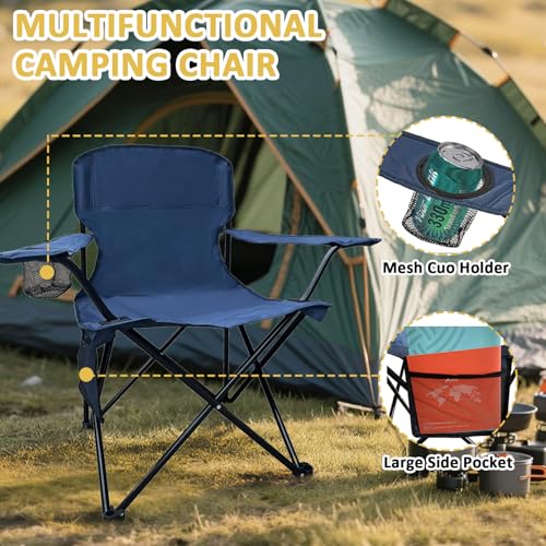 Folding Camping Chair with Cup Holder & Storage Bag, 225lbs Capacity, Large Anti-Sink Feet, Breathable PE Coated Fabric for Outdoor, Hiking, Beach, Fishing, Backpacking, 2PCS Cyan - color: Cyan, style: 2PACK